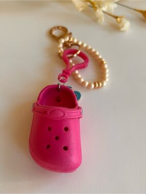 Bag charm purse charm key ring keychain Mini Croc Clog Pink summer vibe